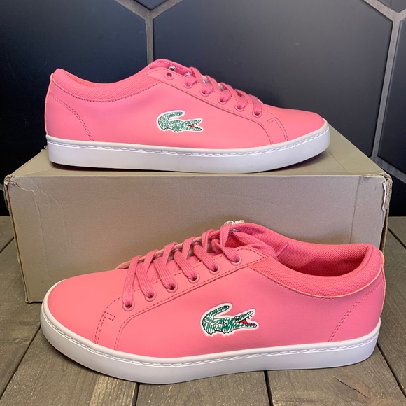 pink and white lacoste trainers